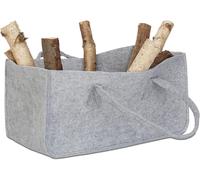 Cesta de fieltro para leña - Plegable - 25 x 25 x 50 cm - Bolsa para leña - Bolsa de transporte - Bolsa de fieltro - Cesta de almacenamiento - Gris