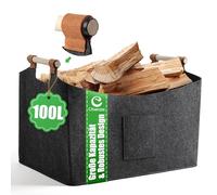 Cesta de fieltro XXXL de 100 L, para leña, plegable, bolsa de fieltro con asas antideslizantes y bolsillo frontal, cesta para leña como cesta de almacenamiento para madera, compra (60 x 40 x 40 cm)