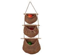 Cesta de frutas de 3 niveles - Cesta colgante para almacenamiento - Cesta tejida para verduras - Ahorra espacio - Alta capacidad de carga - Cuerda de madera/algodón
