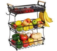Cesta de frutas de 3 niveles - Cesta de almacenamiento - Contenedor para frutas y verduras - Color - Fabricada en malla metálica - Amplio espacio de almacenamiento