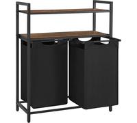Cesta de la colada con 2 compartimentos - Clasificador de ropa con 2 estantes - 2 x 46 litros - Bolsas extraíbles - Acero y MDF