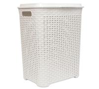 Cesta de la ropa Pongotodo Cesto Mimbre plastico para la Colada efecto Rattan (Blanco)