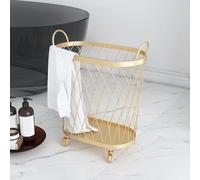 Cesta de lavandería con marco de alambre de metal con ruedas, cesta de ropa sucia resistente con asas para juguetes, almohadas, mantas, cesta decorativa para dormitorio de los niños (color: dorado)