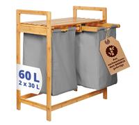 Cesta de lavandería de bambú colector de ropa clasificador de ropa 60L conten...