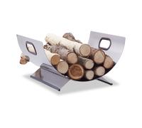Relaxdays Cesta de leña de acero inoxidable negro,plata