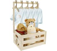 Cesta de madera para baby shower - Cesta para bebé con asa - Cesta de madera para regalos de bebé - Cesta de la ropa - Regalo para niños - Con 5 perchas para ropa (estilo 1)