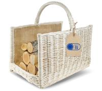 Cesta de mimbre con asa de Creative Home para guardar leña, de yute blanco, 50 x 34 x 50 cm, grande, rectangular, clara