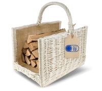 Cesta de mimbre con asa de Creative Home para guardar leña, yute blanco, 45 x 30 x 47 cm, grande, rectangular, clara