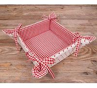 Cesta de pan de tela LISE 20 x 20 cm - Cesta cuadrada para panecillos en rojo a cuadros con puntos - sostenible de 100% algodón, lavable a 30°, estilo rústico para pan, bollos, pasteles o decoración
