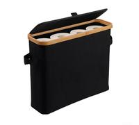 Cesta de papel higiénico portátil con tapa y asa, soportes para 12 rollos, material Oxford con marco de madera, protege el contenido de la humedad (es negro)