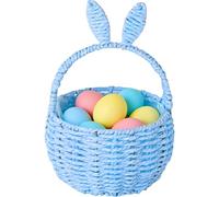 Cesta de Pascua con orejas de conejo, cesta pequeña de mimbre con asa, cestas de flores para decoración de Pascua, caza de huevos para niños, almacenamiento de dulces y decoración de fiestas en el