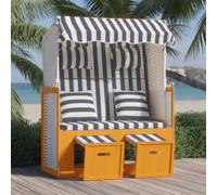 Cesta de playa "Living Store" con cojines, de ratán sintético y madera maciza, en blanco y azul