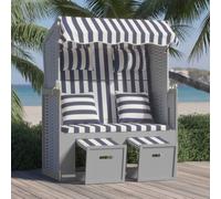 Cesta de playa "Living Store" con cojines, fabricada en ratán sintético y madera maciza, en color azul y blanco