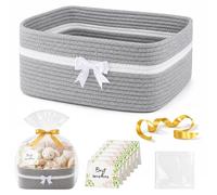 Cesta de regalo grande y vacía, de 34,5 x 25,5 x 15 cm, de algodón, color gris, con accesorios