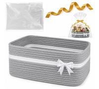 Cesta de regalo hecha de cuerda de algodón, color gris, de 34,5 x 25,5 x 15 cm
