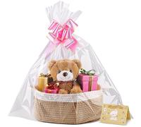 Cesta de Regalo Vacía 30x20x12cm-Cesta Trenzada con Bolsa de Regalo y Cinta,Cesta de Presentación Vacía para Pascua,Cumpleaños,Boda,Navidad,Ideal como Cesta de Almacenamiento,Blanco-Kaki