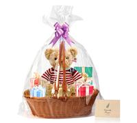 Cesta de regalo vacía con asa, 38x28x12 cm, fabricada en plástico tipo ratán, incluye accesorios