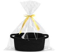 Cesta de regalo vacía trenzada con bolsa de regalo y cinta de lazo, color negro, cesta de almacenamiento decorativa para envolver regalos, cumpleaños, bodas, Pascua, Acción de Gracias, Navidad