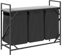 Cesta de ropa - Cesta para la colada - Cesta de lavandería - Waston - Cubo para la lavandería - Con 3 compartimentos - Estante superior - Acero y madera
