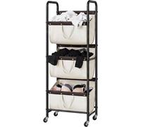 Cesta de ropa con 3 compartimentos, cesta de ropa con ruedas, solución de organización y almacenamiento para la lavandería, carro de ropa con ruedas y 3 compartimentos