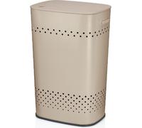 Cesta de ropa, con tapa que sirve como asiento, 60 litros, acero inoxidable con recubrimiento en polvo, color beige - Kela | Malaga