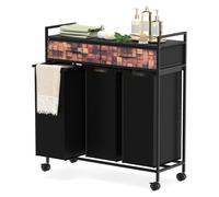 Cesta de ropa COSTWAY, de 135 litros, con ruedas, para recoger la ropa, con 2 cajones de tela, 3 bolsas para ropa, estante para ropa con espacio de almacenamiento, y sistema de clasificación de ropa c