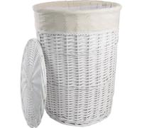 Cesta de ropa, cubo de ropa, cofre de ropa. Material: mimbre. Color: blanco. Forma: redonda. Capacidad: 96 litros. Tapizado: color beige. Tapa. Dimensiones: diámetro 46 cm, altura 62 cm