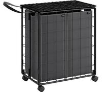Cesta de ropa metálica, con ruedas y tapa, de 110 litros, color gris