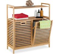 Cesta de ropa Relaxdays con compartimentos, 2 contenedores basculantes para ropa, cada uno con capacidad de 40 litros, bambú, tela, altura x anchura x profundidad: 95 x 88 x 33 cm, color natural