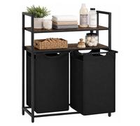 Cesto para la ropa sucia Relaxdays con estantes, marrón/negro | 2 cestas extensibles para la ropa sucia, de 46 litros cada una, de tela, (Al x An x Fon): 93 x 73 x 33 cm