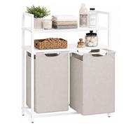 Cesta de ropa Relaxdays con compartimentos, 2 contenedores extraíbles para ropa, cada uno con capacidad de 46 litros, fabricada en tela, dimensiones: 93 x 73 x 33 cm, color blanco/beige