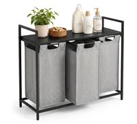Relaxdays Cesto de ropa sucia con estante, 73 x 92,5 x 33 cm | 3 cestas extraíbles de 40 l, tela, negro/gris