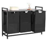 Cesta de ropa VEVOR, con tapa de madera, clasificadora de ropa con 3 bolsas extraíbles (tela Oxford 600D) y estructura de metal, sistema de clasificación de ropa para prendas sucias, color , ideal par