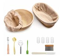 Cesta Fermentación Pan con Cuchillo Panadero, Cepillo Silicona & Batidor de Masa, Juego Banetones Redondas 23cm y 25cm, Kit Completo Hacer Pan Masa Madre para Principiantes y Experimentados