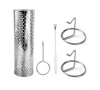 Cesta giratoria de acero inoxidable para parrilla, jaula de barbacoa con cilindro rodante para cocinar uniformemente, estante portátil para asar al aire libre con gancho y tenedor para carne, pescado