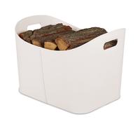 Relaxdays Cesta leña piel sintética blanco crema crema