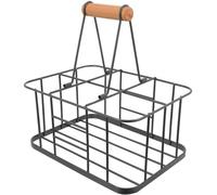 Cesta metálica Unyqoos® con mango de madera: soporte para botellas de estilo vintage, capacidad para 6 botellas, fabricada en alambre de acero con revestimiento de pintura en polvo, dimensiones: 29,2