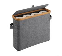 Cesta para almacenamiento de papel higiénico con tapa y asas para 12 rollos Oxford y construcción de madera con mango de circulación de aire (gris)