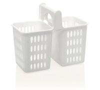 Cesta para cubiertos de lavavajillas Ibenzoa® – Plástico, 2 compartimentos, color crema, 20 x 10,5 x 16,5 cm, de malla gruesa, con asa de transporte
