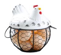 Cesta para huevos para recoger huevos frescos, capacidad para 15, bonita cesta rústica para de gallina con tapa y asa, decorativa, de hierro, multiusos, color blanco, Figürchen