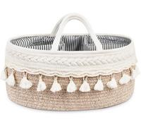 Cesta para juguetes y pañales Ibzoa®, fabricada en algodón y cuero sintético, con gran capacidad, transpirable, con refuerzo interior, fácil de limpiar y móvil gracias a sus ruedas