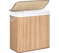 Cesta para la ropa And OutdoorMatch Shaniya - Recolector de ropa - Cesta para la ropa de bambú - Con asas - 3 compartimentos - Tapa con clips - 150 litros, plegable - Para lavandería, dormitorio o bañ