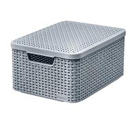 Curver Caja de almacenamiento con tapa estilo ratán, 18 L, de plástico, de material reciclado en al menos el 70% (gris claro, M: 38,6 x 28,7 x 17 cm)