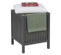 Cesta para la ropa con función de asiento, color nogal, tapa acolchada, dimensiones: 51 x 38 x 38 cm, taburete para el baño con espacio de almacenamiento, color gris/blanco