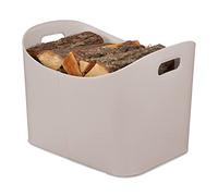 Cesta para leña Relaxdays XL de piel sintética, gris claro