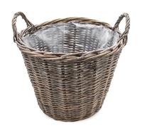 Cesta para plantas de mimbre gris shabby - 40 cm / grande - Cesta de madera para flores con asa, maceta de ratán laminado, natural, decoración clásica