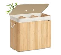 Cesta para ropa sucia de 3 compartimentos y 170 L Natural