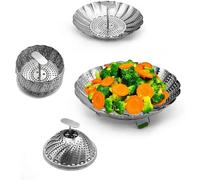 Cesta para verduras al vapor,Cesta de Vapor Acero Inoxidable,Cesta Vaporera Plegable de Acero Inoxidable,con Patas Antideslizantes, Puede Ampliar,para Cocinar,Pescados,Mariscos,Frutas,14-23cm y