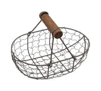 Cesta recolectora de huevos, , 18 x 12 cm, recipiente de alambre de metal, mango de madera, de almacenamiento, organizador de cocina hecho a mano para almacenamiento de pan, estilo