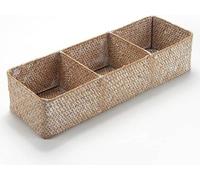 Cesta rectangular de almacenamiento para algas marinas, marca Unyqoos®, 100% hecha a mano, color natural, con estructura de metal, 3 compartimentos, 42x14x9 cm – ideal para papel higiénico y objetos p
